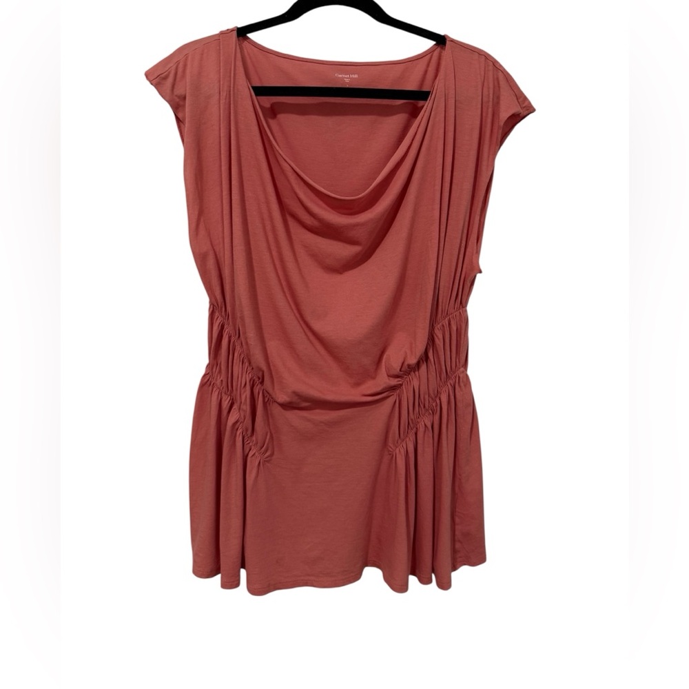 Garnet Hill Coral 100% Pima Cotton Drape Short Sleeve Top (Size L)